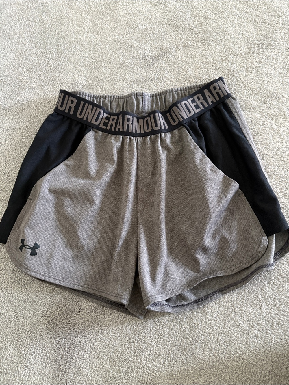 Under Armour Women's Gray Athletic Shorts with Black Waistband